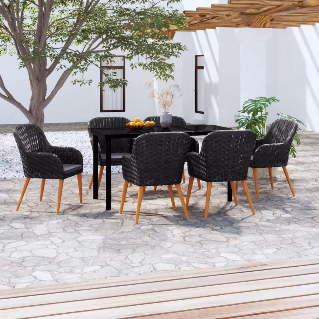 The Living Store Set da pranzo da giardino 7 pezzi con cuscini nero