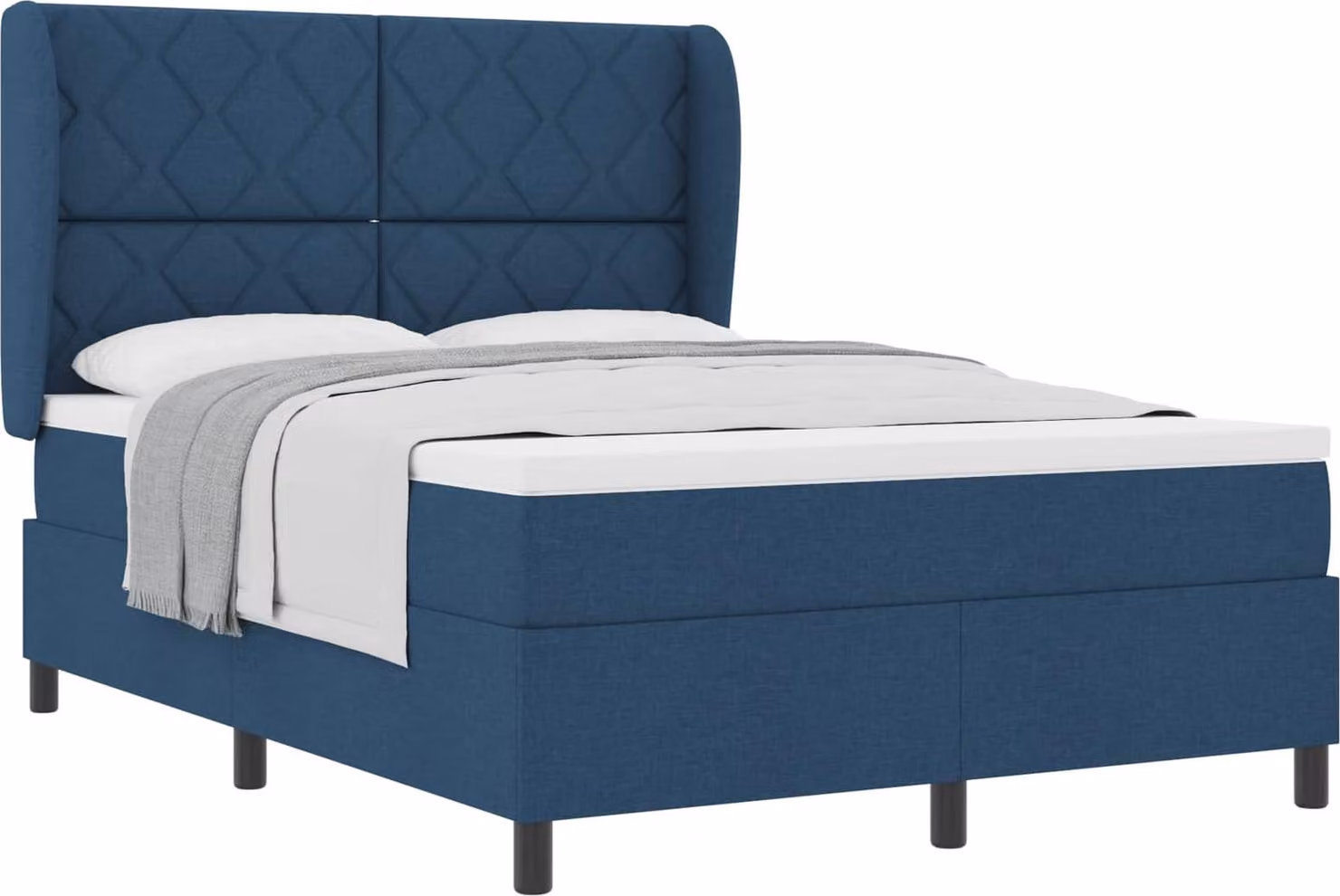 Letto a molle con testiera blu 140 x 190 cm in tessuto