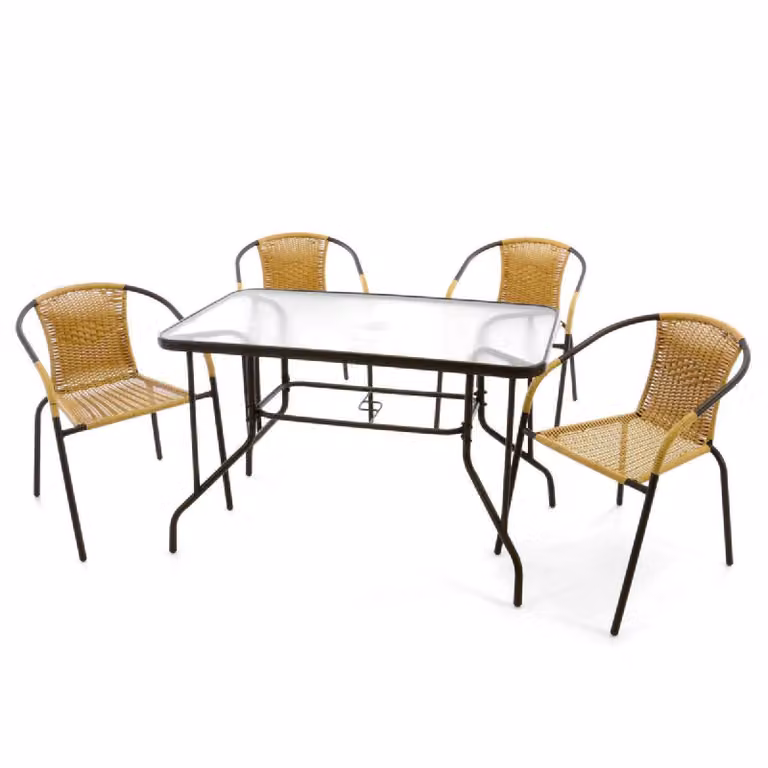 Set di mobili da giardino 5 pezzi VCM | sedie pieghevoli | set da giardino | tavolo in vetro | gruppo di sedute | set da giardino