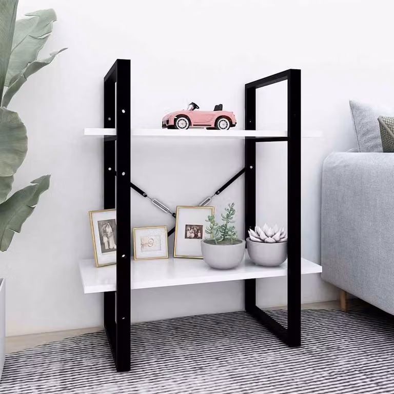 Libreria a 2 Ripiani vidaXL in Stile Industrial Bianco L: 60 cm, P: 30 cm, H: 70 cm