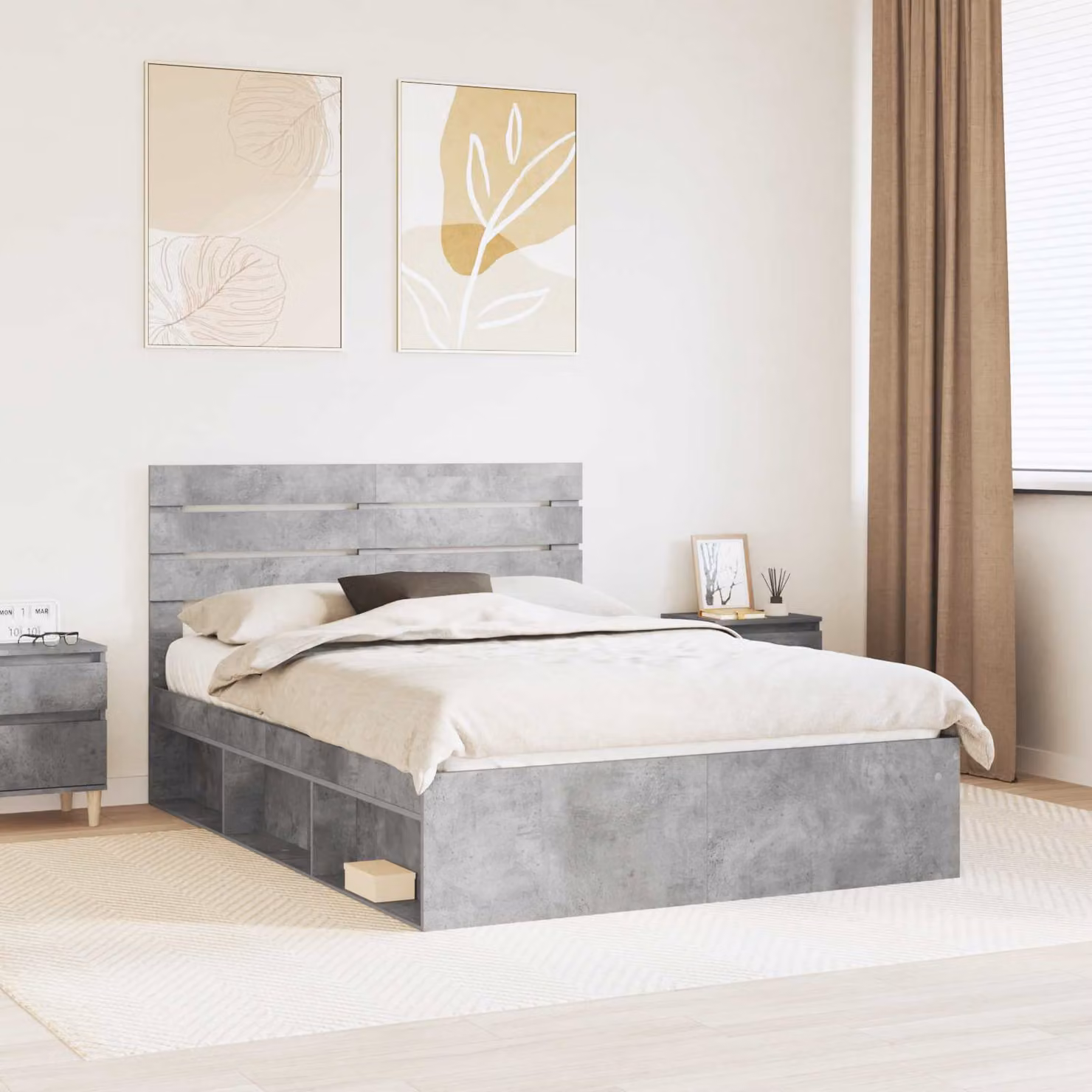 Struttura del letto vidaXL in pino massello e MDF, colore grigio, L/P/H: 150 x 200 x 100 cm