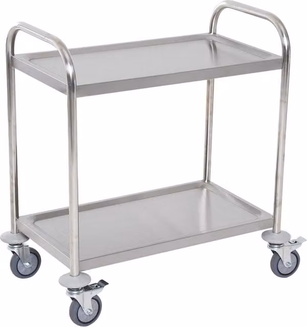 Carrello da cucina con ruote per casa, carrello di servizio a 2 ripiani in acciaio inox cromato, pratico e robusto, 80L x 45l x 82H cm