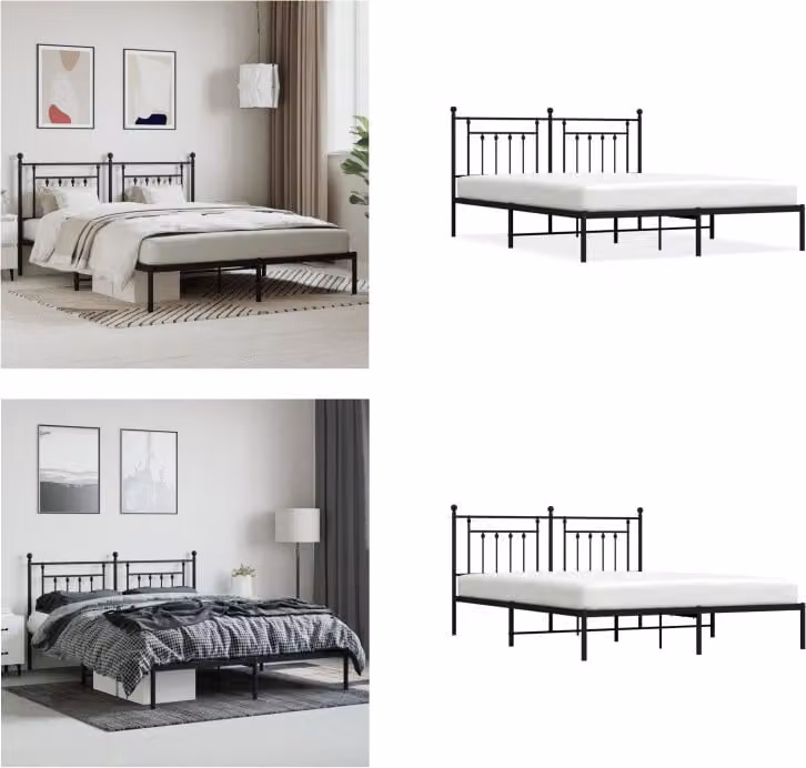 vidaXL Struttura letto con testiera in metallo nero 160x200 cm - Struttura letto - Cornici letto - Struttura letto - Letto