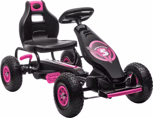 Go Kart a Pedali HOMCOM per Bambini 5-12 Anni con Sedile Regolabile e Freni, Rosa e Nero, L 121 x P 58 x H 61 cm – 1