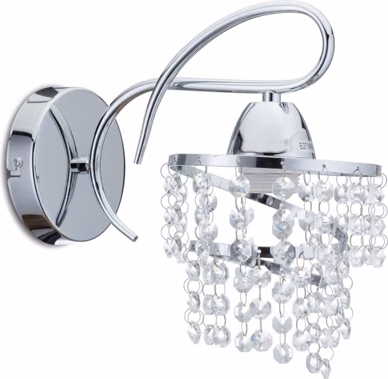 HowHomely lampada da parete applique crystal glamour 15x25x25 cm E27 vetro acciaio cromato