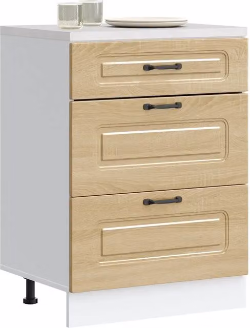 Base da cucina moderna vidaXL in legno marrone con ante a battente e cassetti interni L/P/H: 81,5 x 46 x 60 cm