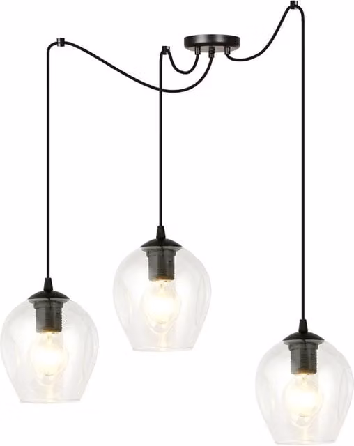 Lampada a sospensione moderna Luceart-Classic con 3 luci in metallo nero e vetro trasparente