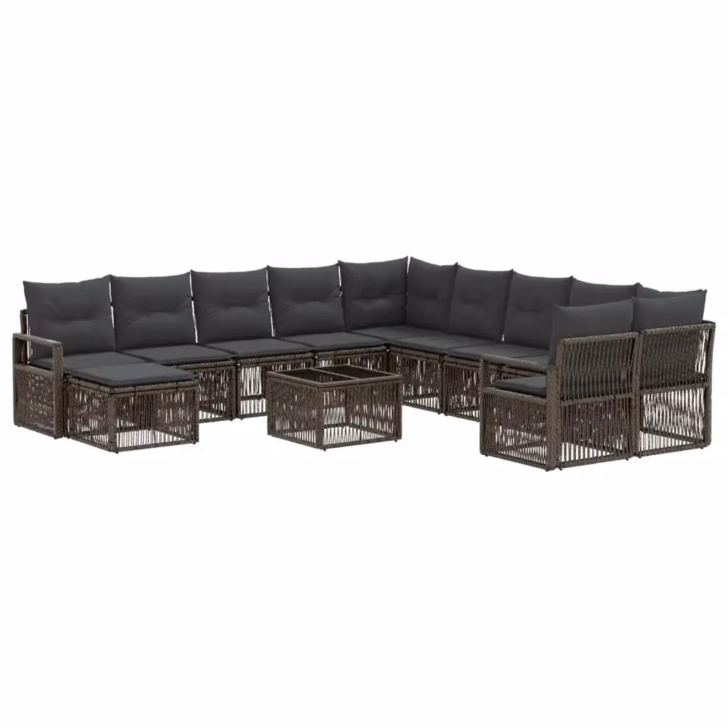 Set Divano da Giardino vidaXL a Forma a U in Polyrattan Grigio con Cuscini e Tavolino – 2