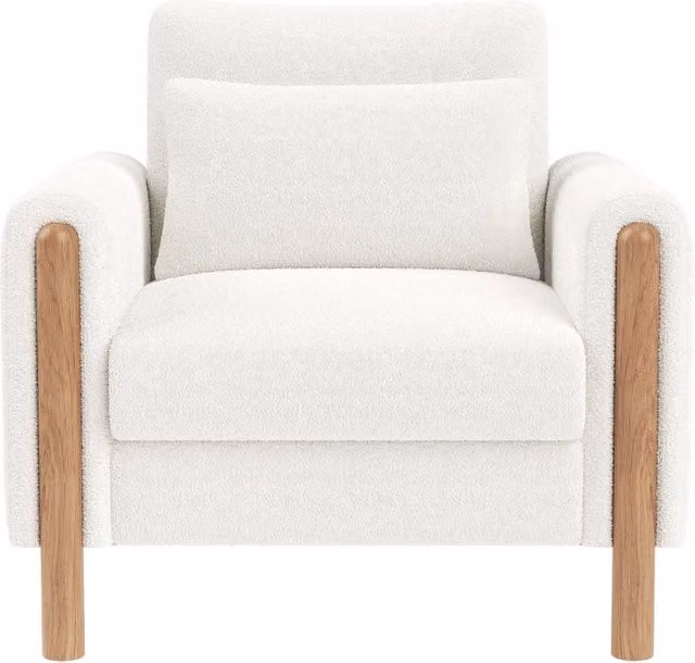 Poltrona lounge Chicfurn in tessuto bouclé bianco con braccioli e struttura in legno massello