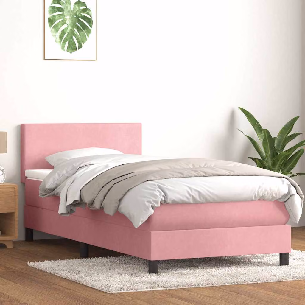 vidaXL Giroletto a Molle con Materasso Ibrido in Velluto Rosa e Bianco L: 80 cm, H: 223 cm
