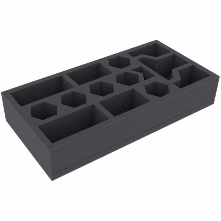 Inserto in schiuma 285x142x50 mm, 14 scomparti per giochi da tavolo