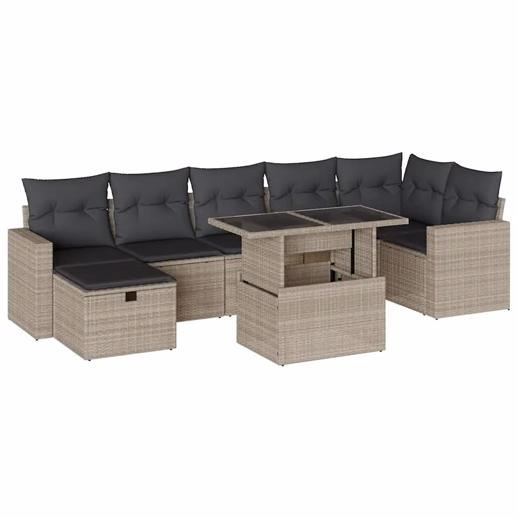 vidaXL Set Divano da Giardino a L 8pz in Polyrattan Grigio con Cuscini e Tavolino – 2