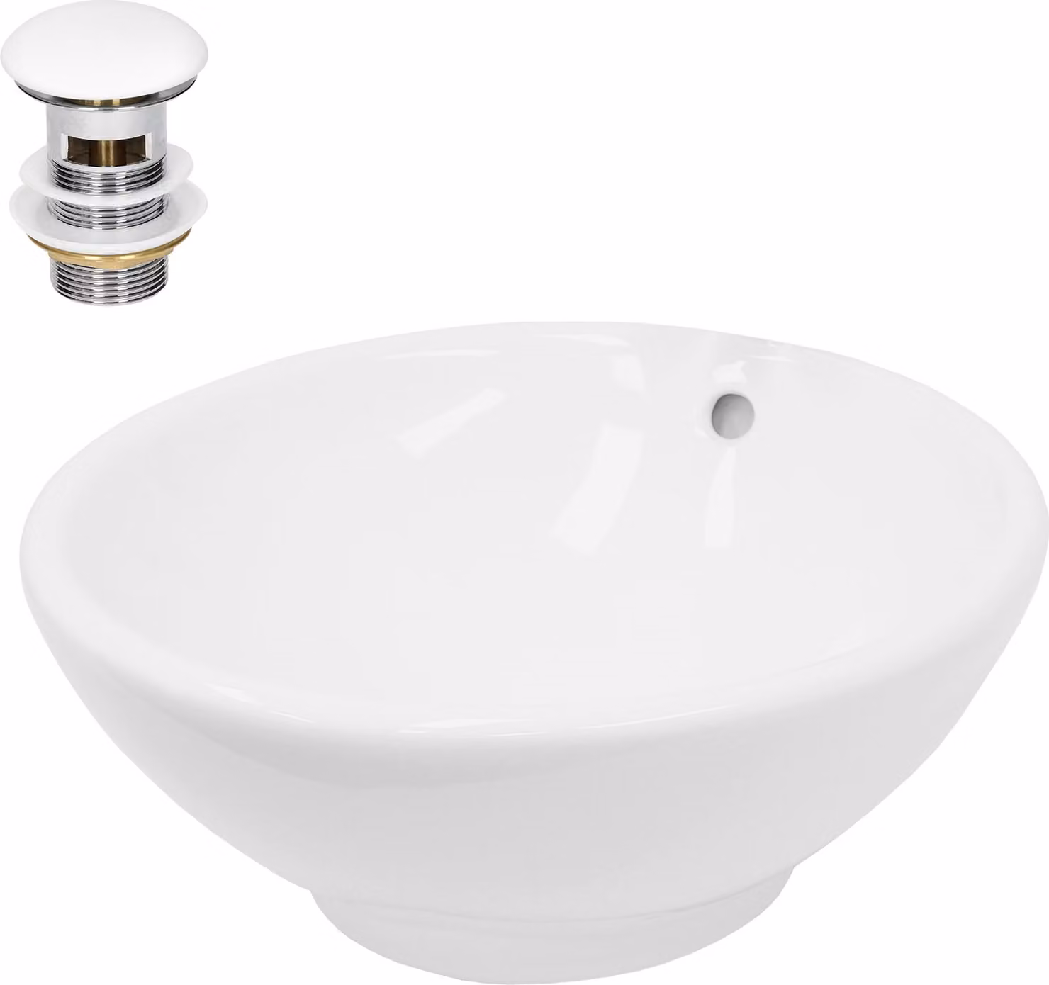 LuxeBath Lavabo Lavabo da appoggio rotondo, Ø 42x17 cm, bianco, in Vetroceramica, incl. set di scarico senza troppopieno