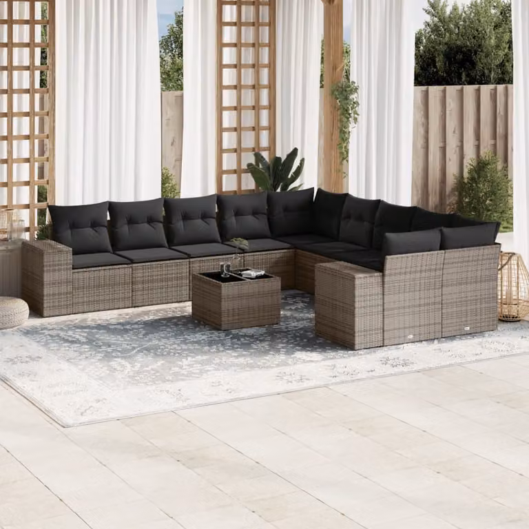 vidaXL Set Divani da Giardino 11 pz a Forma a L con Cuscini Grigio
