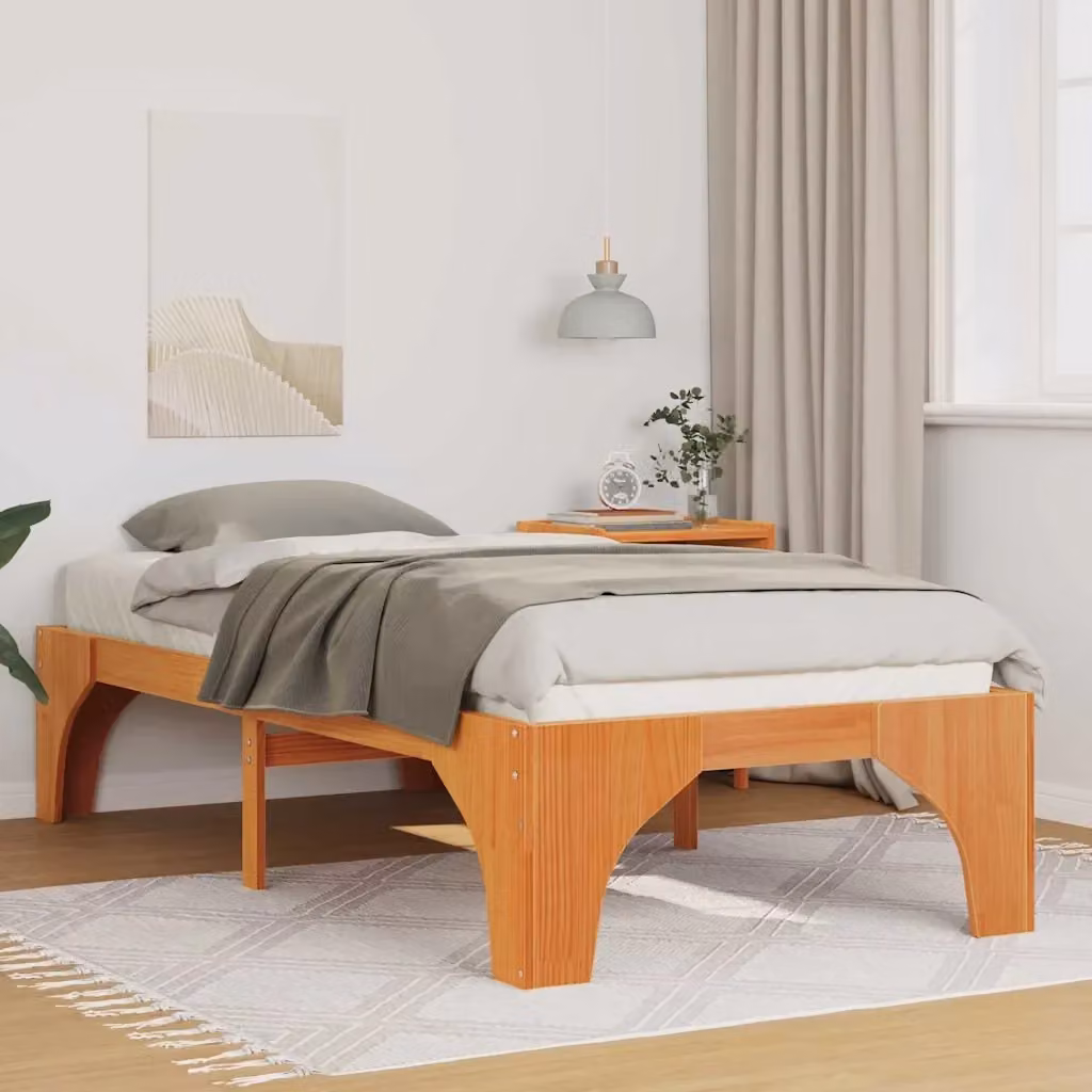 Letto singolo moderno in pino massello marrone L 100 cm x P 200 cm – 2