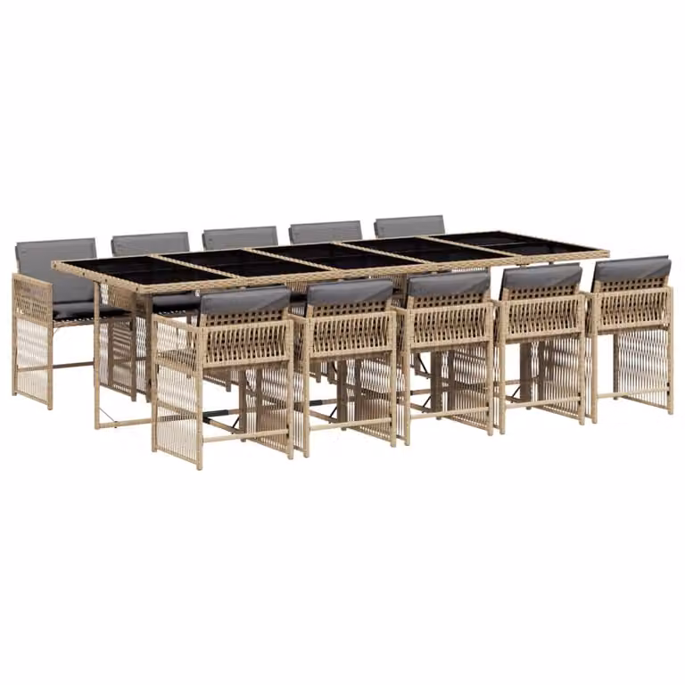 Set Pranzo da Giardino 11 pz con Cuscini Beige Misto Polyrattan