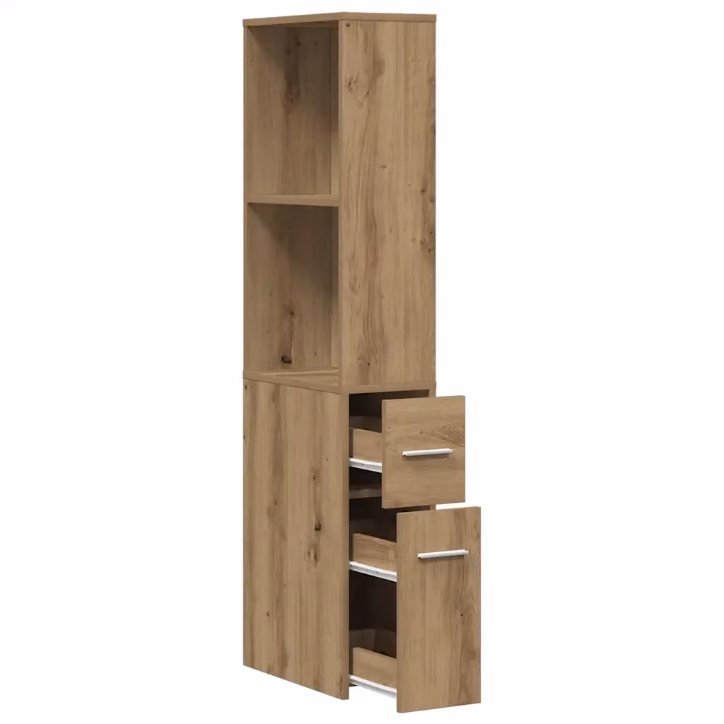 Mobiletto da bagno stretto con rotelle HELLOSHOP26 in finitura rovere e colore marrone, design moderno con ante a battente e ripiani interni, L/P/H: 22 x 41 x 135 cm – 2