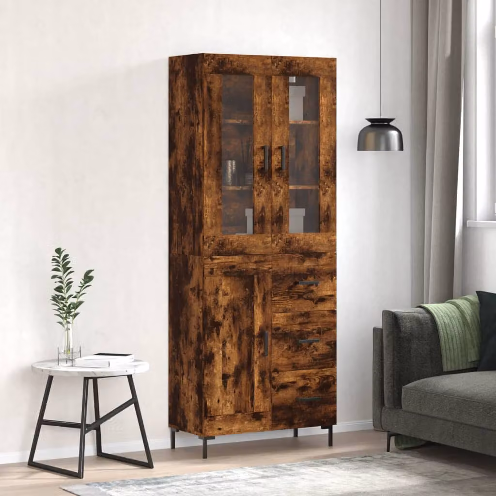 Credenza vidaXL in Rovere Fumo con Ante a Battente e Ripiani Interni, Stile Industrial, L/P/H: 69,5 x 34 x 180 cm