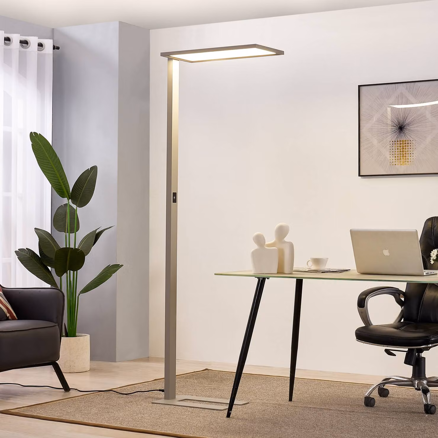 Prios Lampada da terra per ufficio Taronis a LED, argento, 195 cm, dimmerabile PRIOS,, Alluminio / Grigio / Zincato, Studio / Ufficio, Alluminio, Moderno