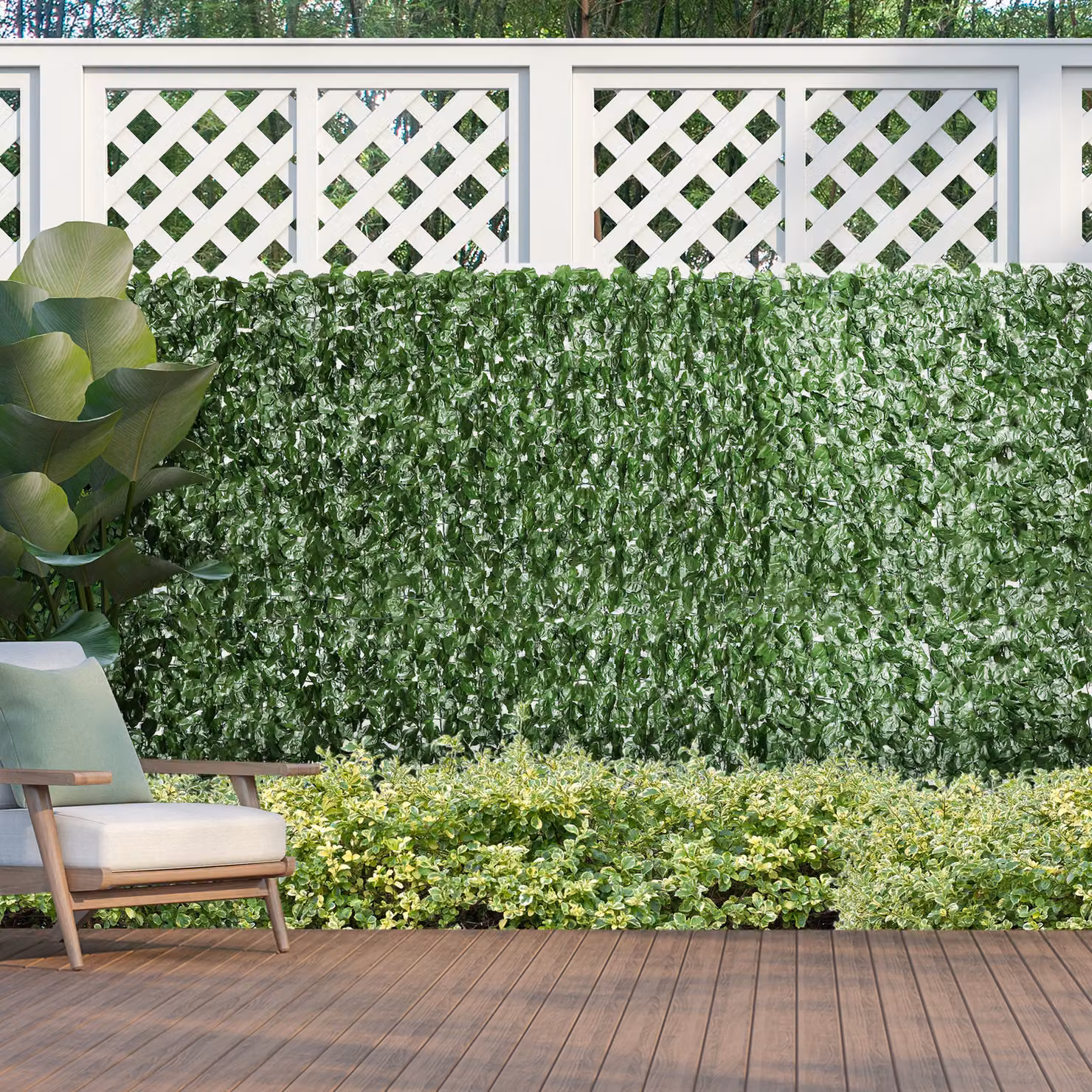 Rotolo di siepe finta in PE con foglie di edera Outsunny, Verde scuro, L: 300 cm, H: 100 cm – 2