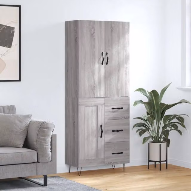 Credenza moderna vidaXL in legno e metallo, colore grigio, L: 69,5 cm, P: 34 cm, H: 180 cm – 1