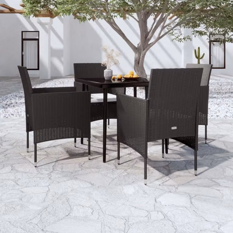 The Living Store Set da pranzo da giardino 5 pezzi con cuscini nero
