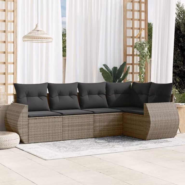 vidaXL Set Divano da Giardino 5 pz a L in Polyrattan Grigio con Cuscini Imbottiti e Coperture Rimosse
