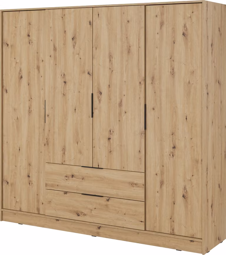 Armadio, mobile contenitore moderno in legno di quercia "Artisan" con specchio centrale
