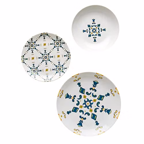 Guzzini - SORRENTO Set 6 Posti Tavola, 6 Piatti Piani, 6 Piatti Fondi, 6 Piatti Frutta, Confezione Regalo - Decoro 6, 29 x 29 x h27,3 cm - 19580652