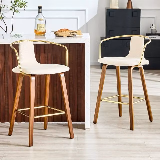 Set di 2 sgabelli da bar WISHDOR in stile scandinavo con braccioli, seduta imbottita in tessuto o ecopelle e gambe in legno e metallo, disponibili in bianco, marrone o beige – 1