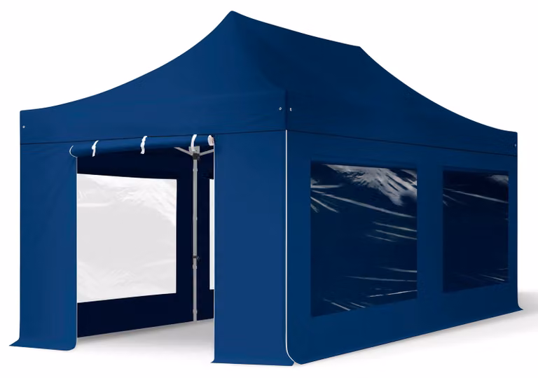 TOOLPORT 3x6m gazebo pieghevole PES con laterali (panoramiche), PROFESSIONAL alluminio, blu scuro