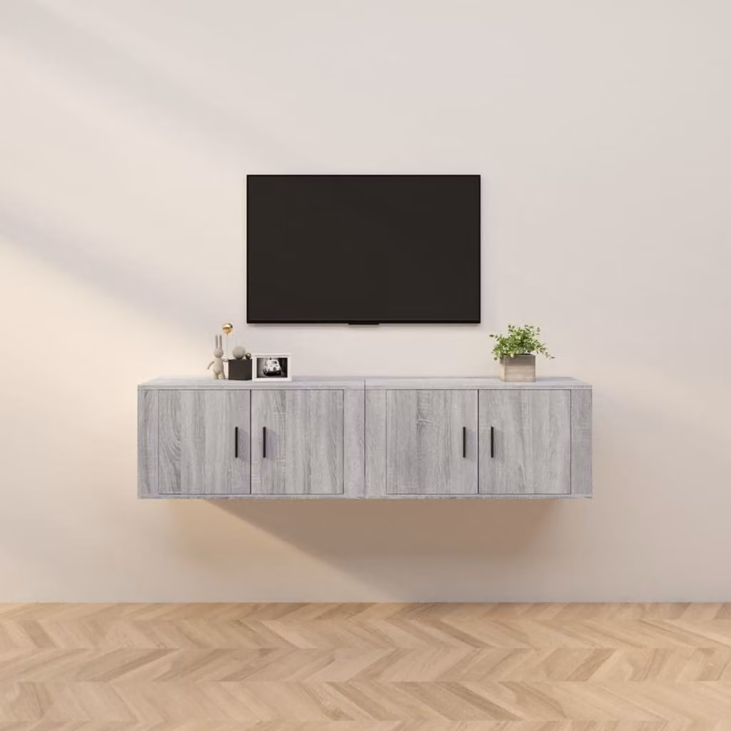 Set di 2 mobili porta TV da parete vidaXL in stile classico, colore grigio, L 80 cm x P 34,5 cm x H 40 cm