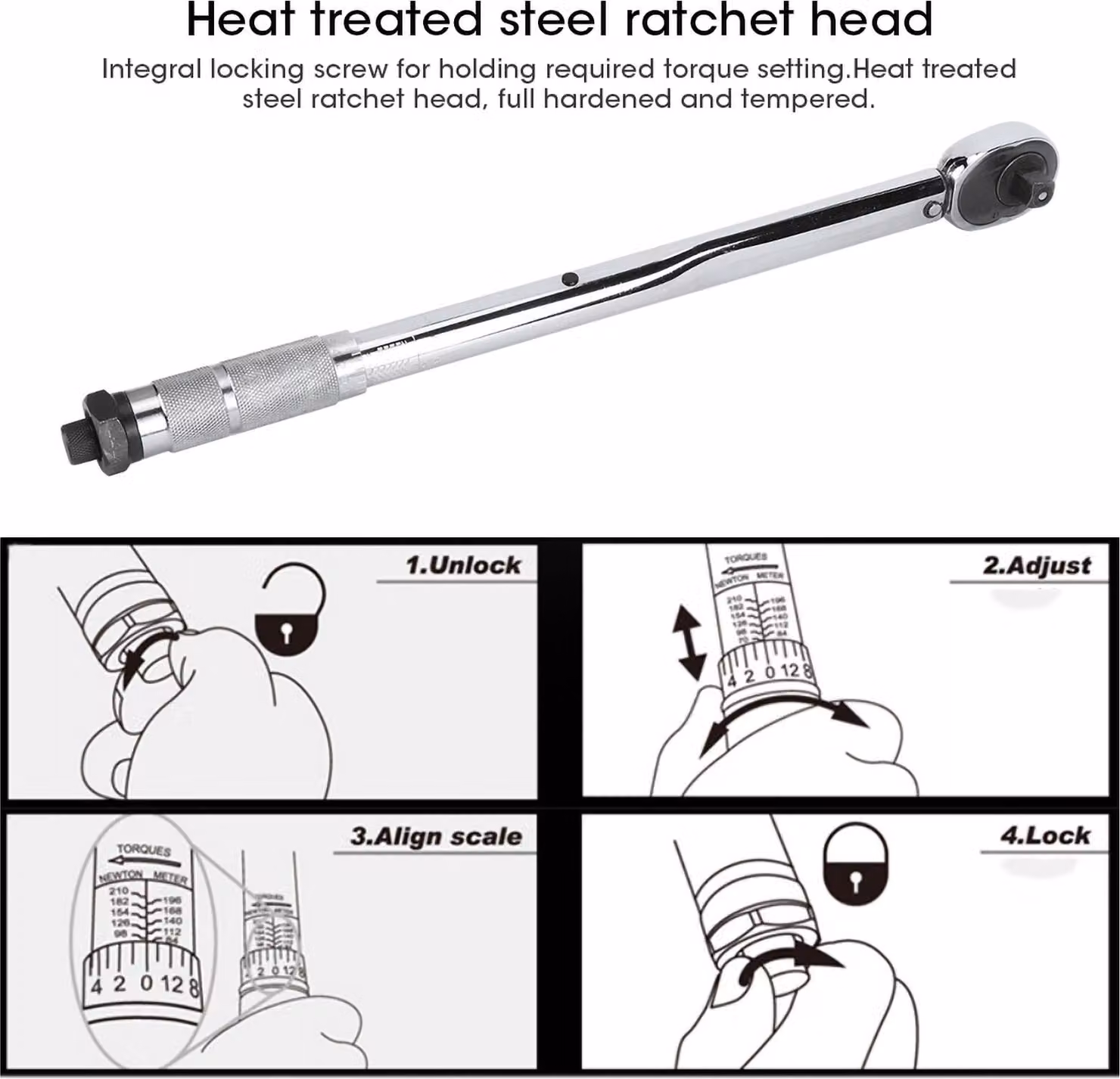 Chiave dinamometrica 1/2" 28-210 Nm Alta precisione Chiave a cricchetto preimpostata Utensili per riparazioni auto Con accessori Sgancio rapido