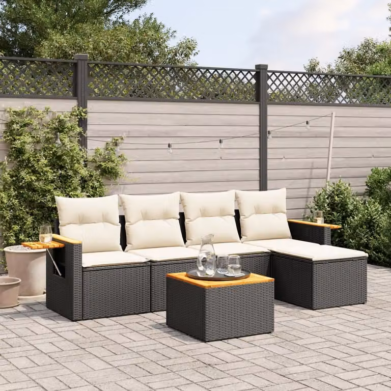 Maison Exclusive - Set Divano da Giardino 6 pz con Cuscini Nero in Polyrattan