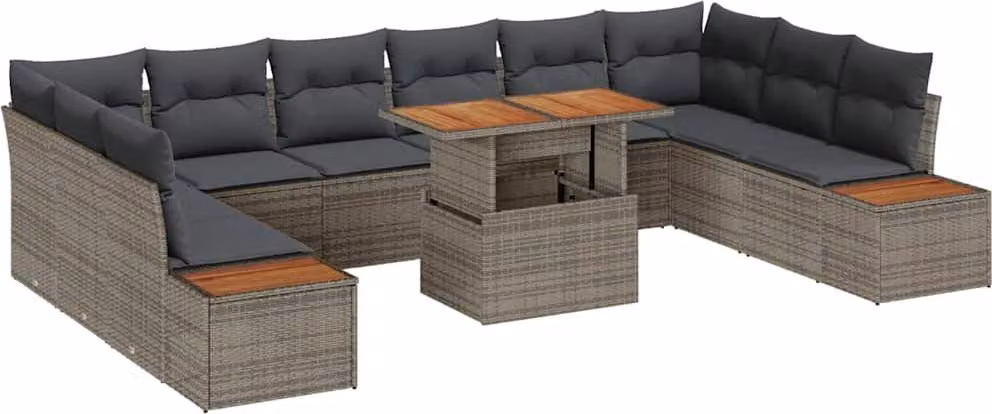 Set Divano da Giardino 11 pcs Grigio Poly Rattan