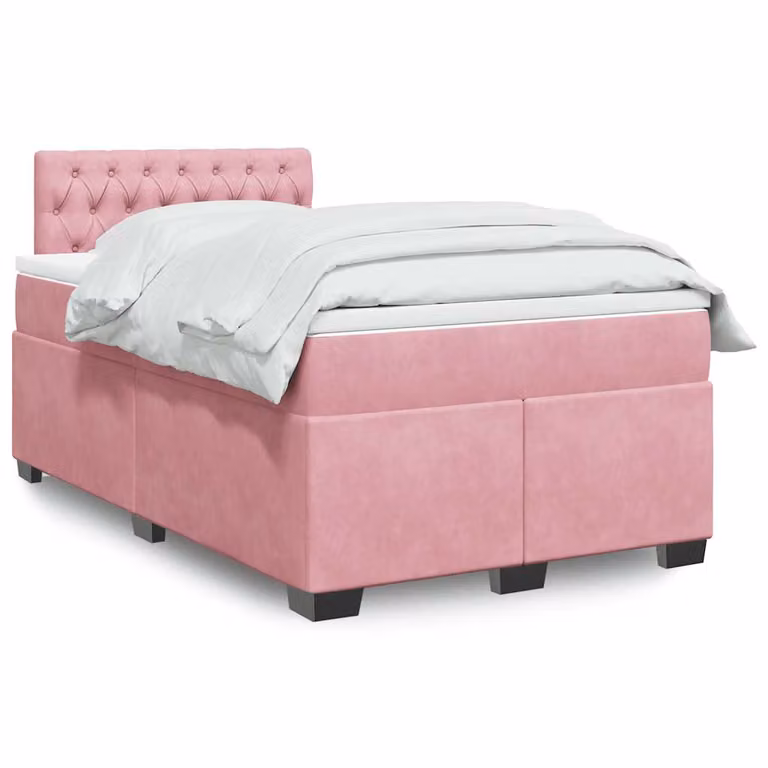 vidaXL Giroletto a Molle con Materasso in Velluto Rosa e Bianco L/P: 120 x 200 cm