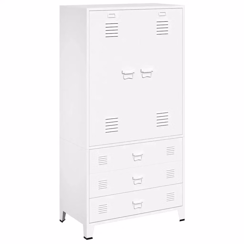 Armadio in metallo bianco stile industriale vidaXL con ante a battente e cassetti L/P/H: 90 x 50 x 180 cm – 2