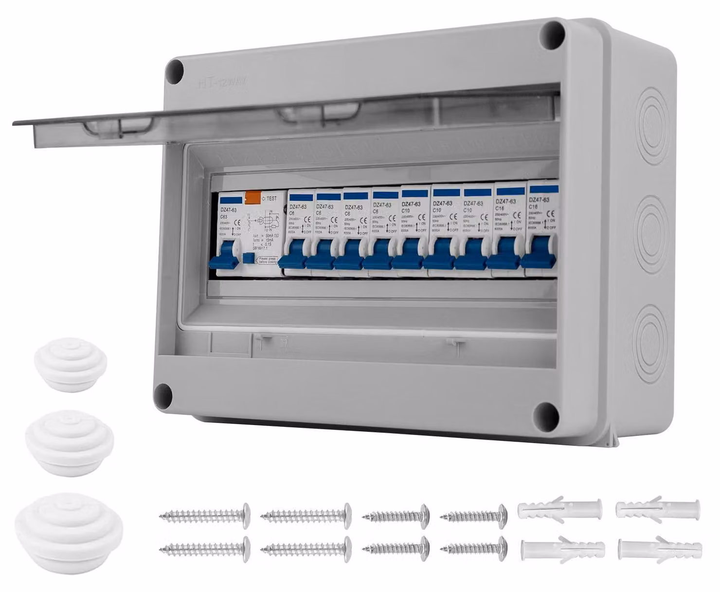 Quadro elettrico a 9 vie, impermeabile con protezione IP65, 63A, dotato di copertura a tenuta stagna