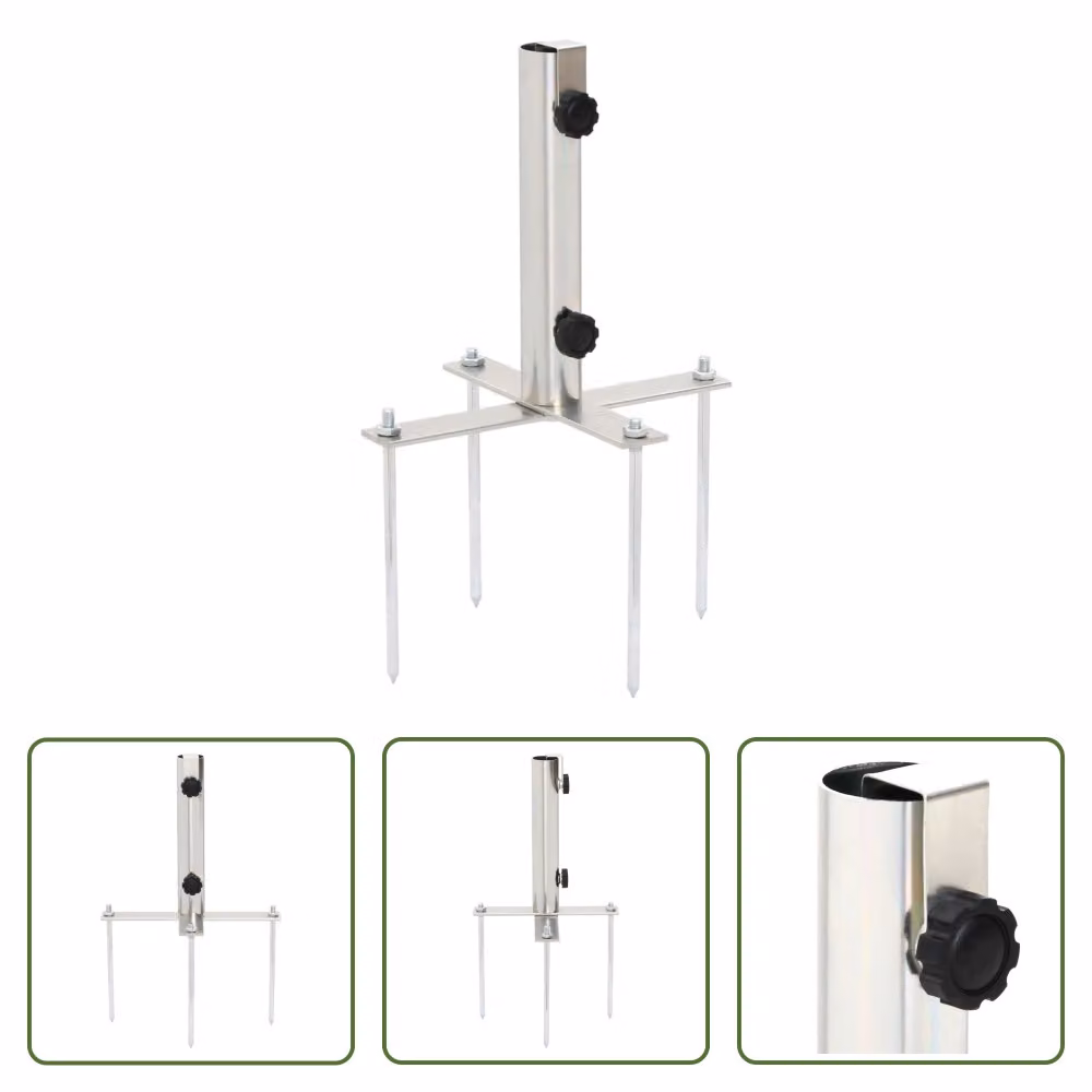 The Living Store Supporto per ombrellone con punte a terra per Ø32-48 mm in acciaio argentato