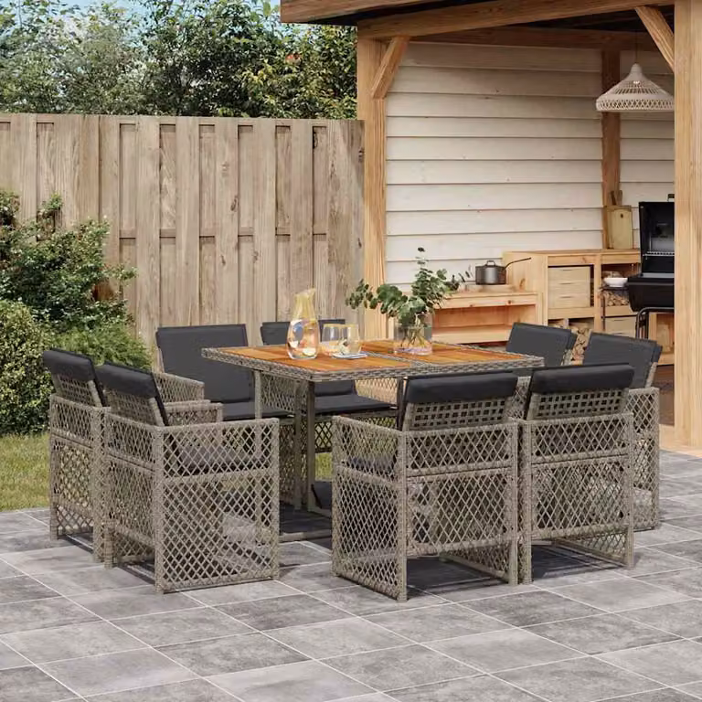 vidaXL Set da Pranzo da Giardino 9 pz in Polyrattan e Legno di Acacia Grigio e Marrone