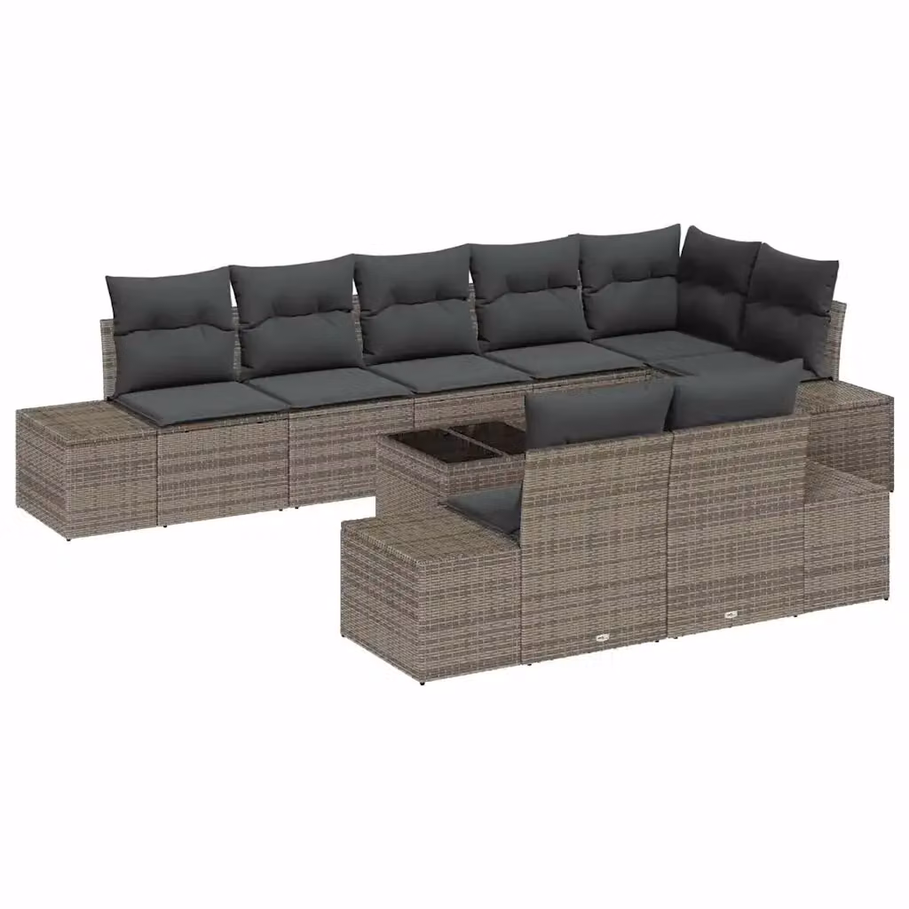 Set Divano da Giardino a L vidaXL in Polyrattan Grigio con 9 Pezzi, Tavolino e Cuscini in Tessuto Resistente ai Raggi UV – 2
