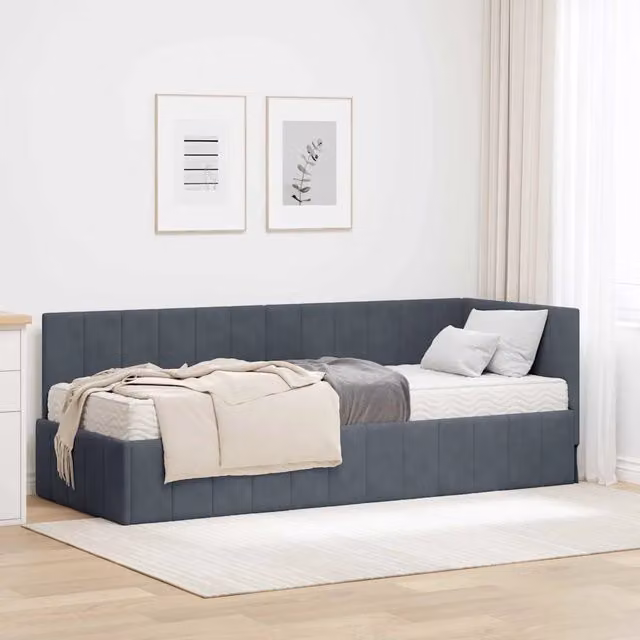 Letto Angolare Moderno vidaXL con 2 Materassi in Schiuma, Rivestimento in Velluto Grigio, L/P/H: 204 x 140 x 84 cm