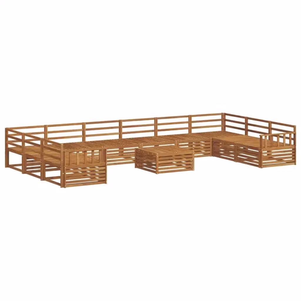 Set di divani da giardino vidaXL in legno di acacia massello marrone con 11 pezzi, inclusi divani a 3 posti, elementi angolari, tavolino da caffè e cuscini – 2