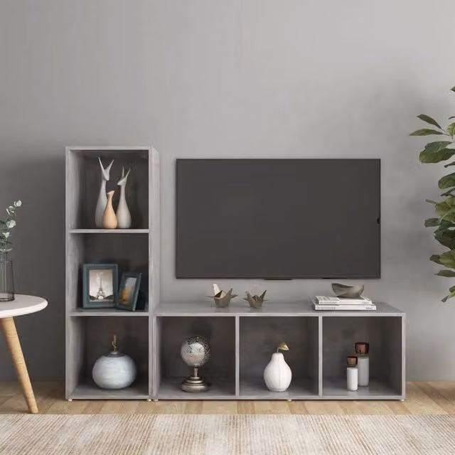 Set di 2 Mobili TV vidaXL in Legno Multistrato Grigio Cemento L: 107 cm, P: 35 cm, H: 37 cm