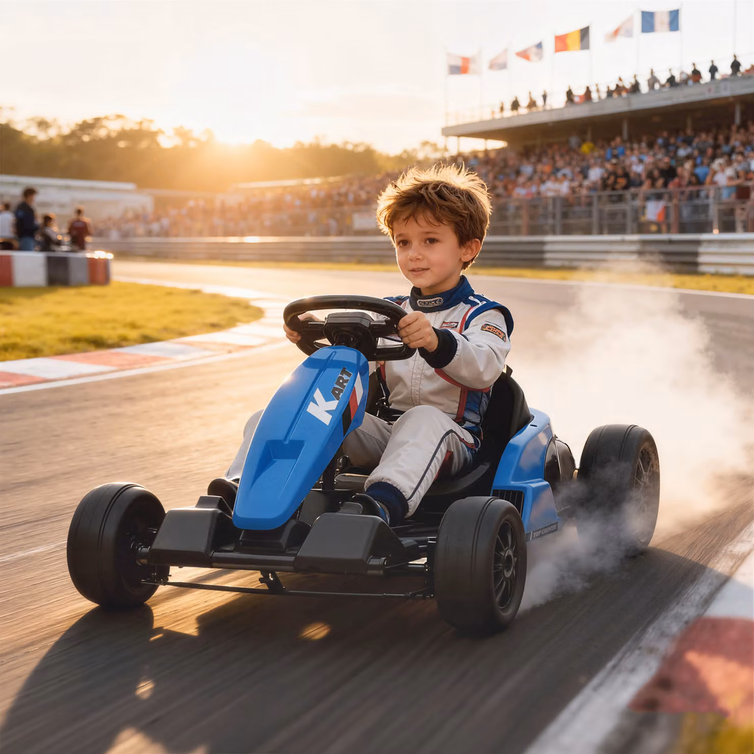 Go-Kart Elettrico AIYAPLAY 24V con Modalità Drift, Sedile Regolabile, Cintura di Sicurezza a 5 Punti e Funzioni Musicali, Blu – 2