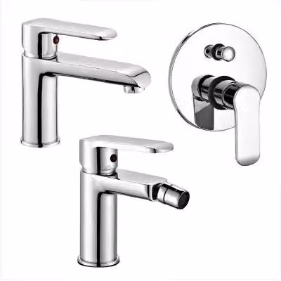Set di miscelatori incasso per lavabo, bidet e doccia con deviatore serie Dalila in finitura cromata e piletta inclusa