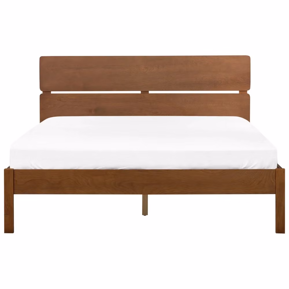 Letto matrimoniale BELIANI in legno massello di pino e legno di gomma, colore marrone, stile rustico, con doghe piatte fisse. L/P/H: 160 x 200 x 45 cm – 2