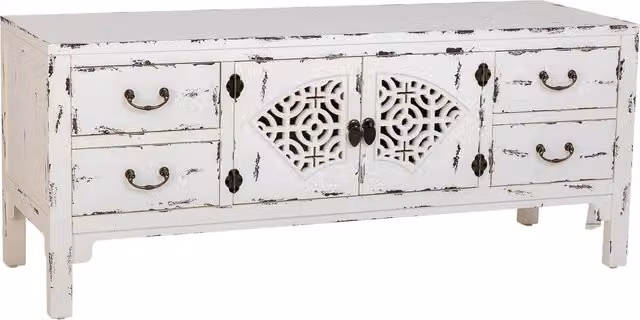 Mobile basso in legno laccato bianco, 4 cassetti 2 porte 120x40x50h cm
