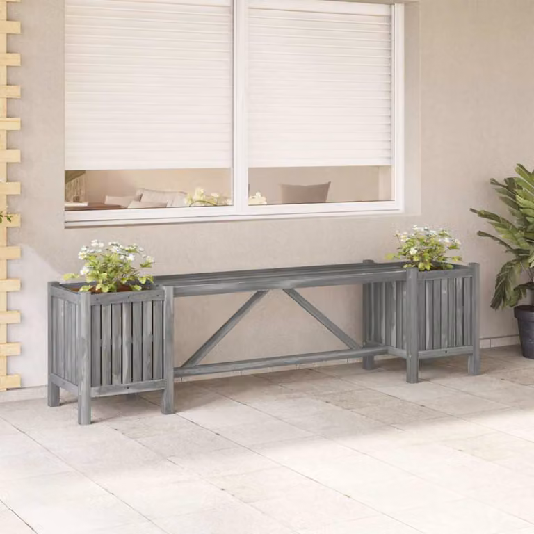 vidaXL Panca da Giardino con 2 Fioriere in Legno di Acacia Grigio L: 150 cm