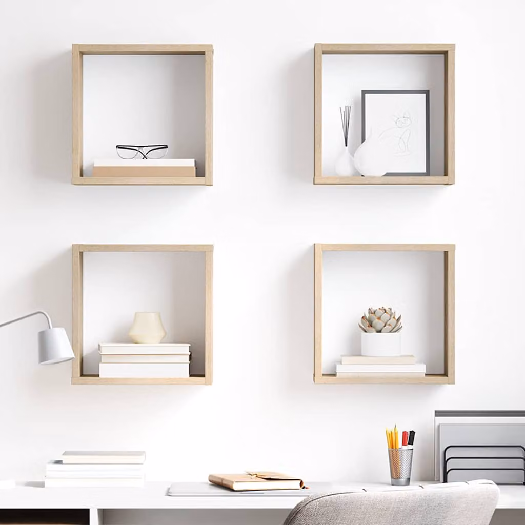Set di 4 mensole a cubo vidaXL in legno Rovere, montaggio a parete, L 30 x P 15 x H 30 cm
